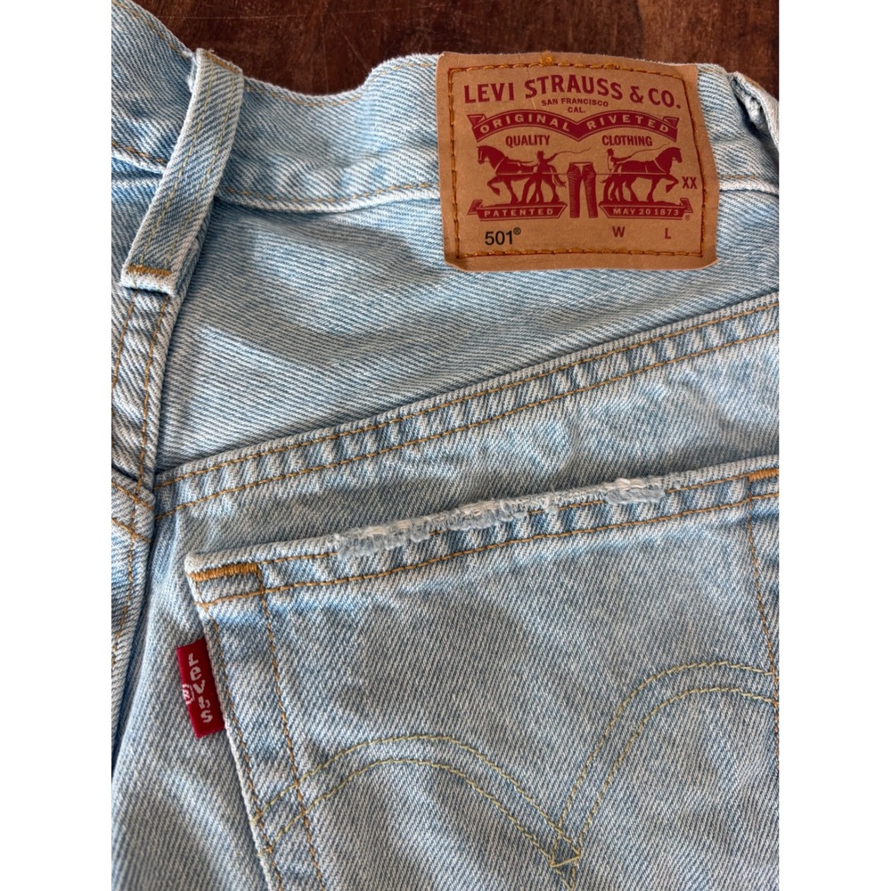 LEVI'S 501 denim shorts women sz 23 distressed button fly high rise cut-off - Picture 10 of 11